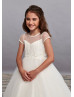 Ivory Dotted Tulle Lace Keyhole Back Sweet Flower Girl Dress